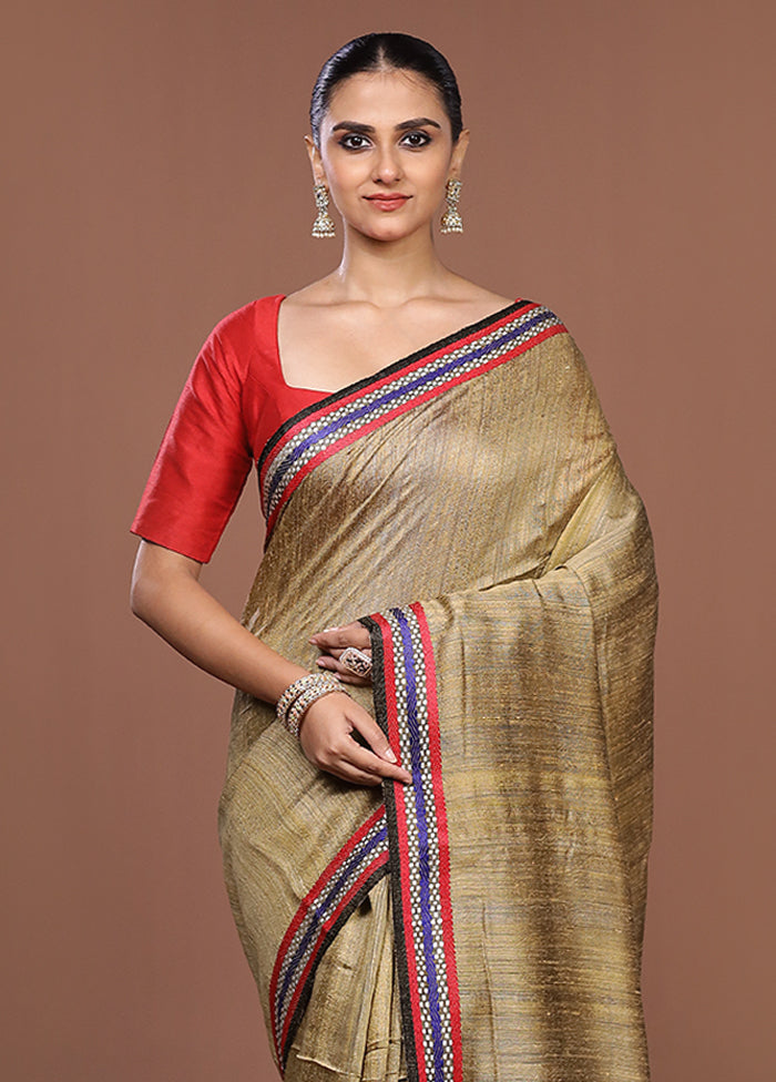Cream Handloom Matka Pure Silk Saree With Blouse Piece