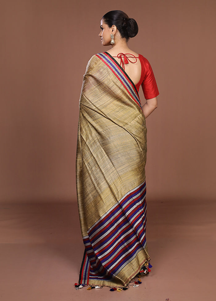 Cream Handloom Matka Pure Silk Saree With Blouse Piece