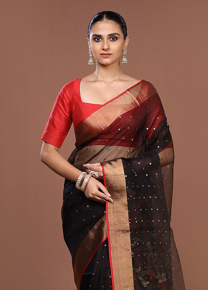 Black Handloom Matka Pure Silk Saree With Blouse Piece