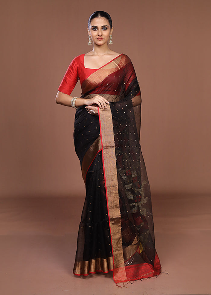 Black Handloom Matka Pure Silk Saree With Blouse Piece