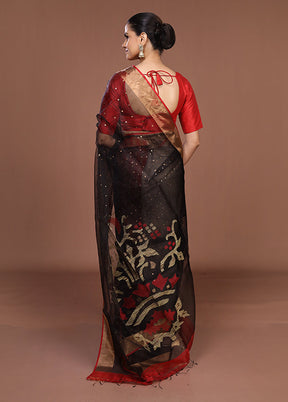 Black Handloom Matka Pure Silk Saree With Blouse Piece