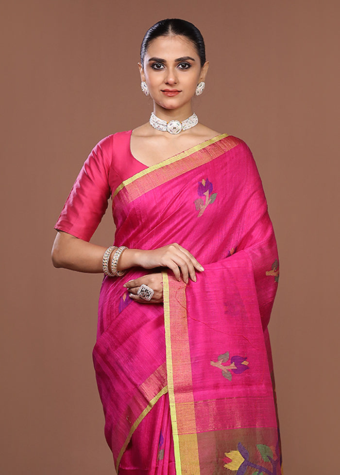 Pink Handloom Matka Pure Silk Saree With Blouse Piece