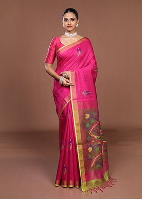 Pink Handloom Matka Pure Silk Saree With Blouse Piece
