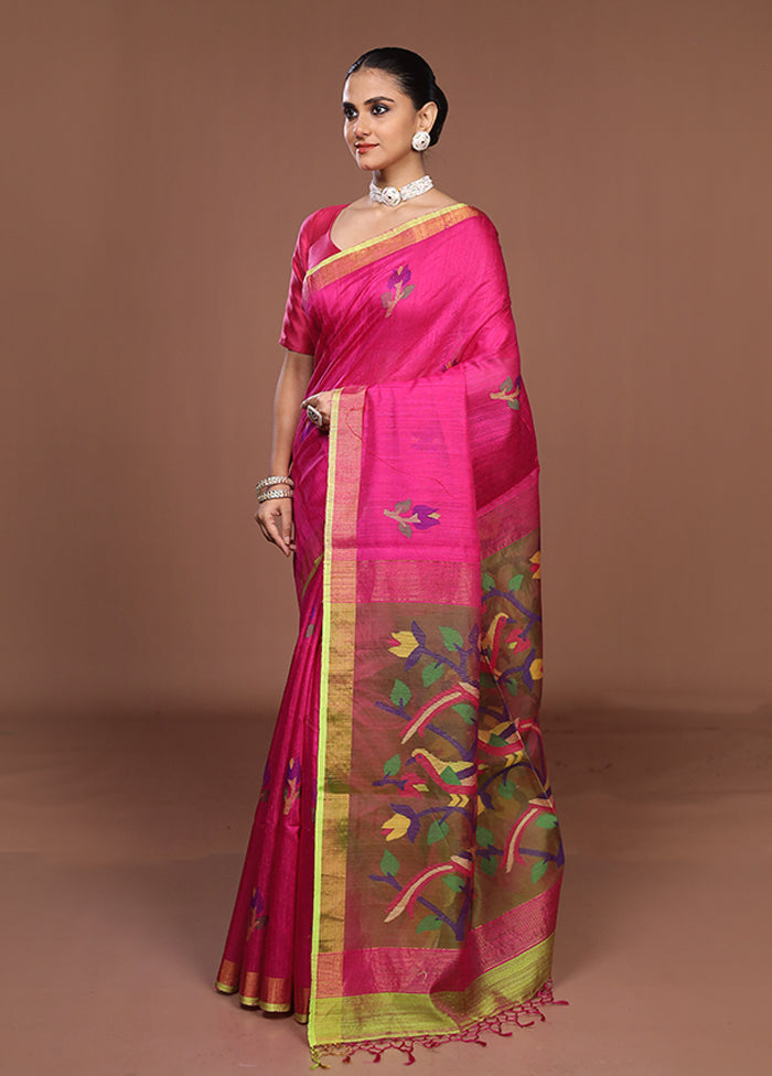 Pink Handloom Matka Pure Silk Saree With Blouse Piece