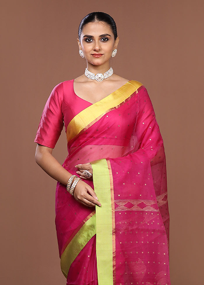 Pink Handloom Matka Pure Silk Saree With Blouse Piece