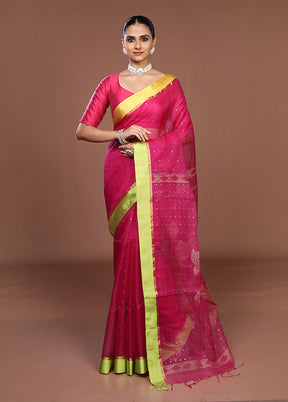 Pink Handloom Matka Pure Silk Saree With Blouse Piece