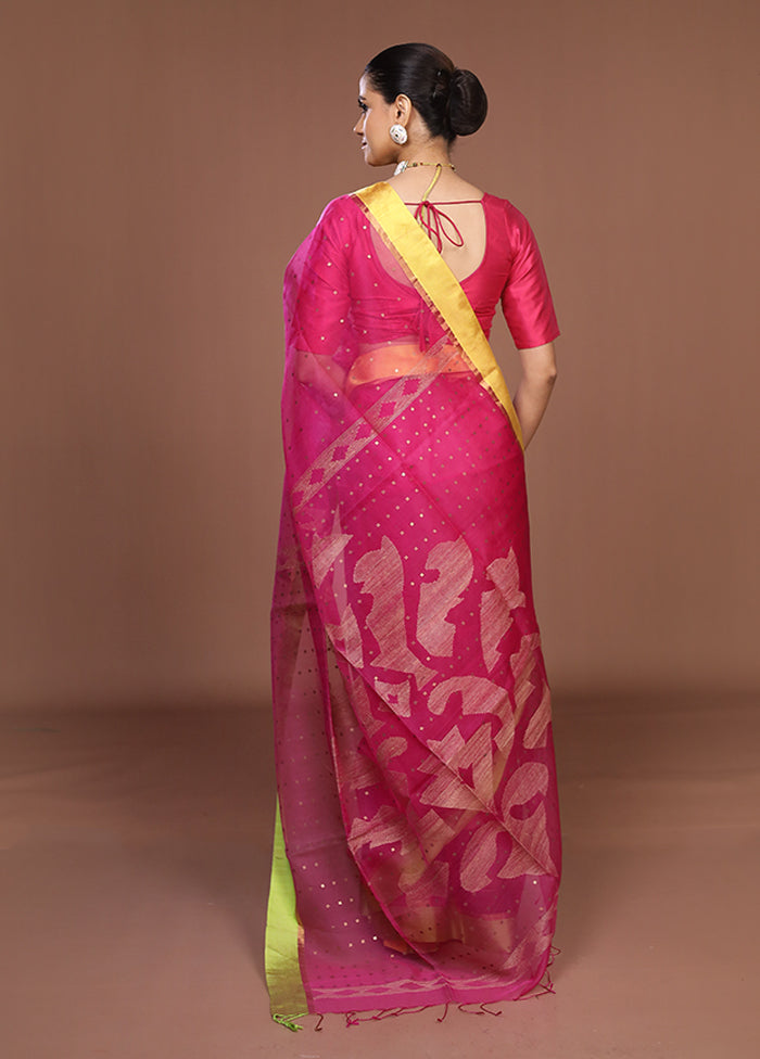 Pink Handloom Matka Pure Silk Saree With Blouse Piece
