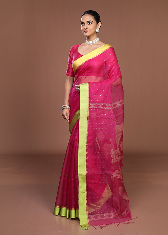 Pink Handloom Matka Pure Silk Saree With Blouse Piece