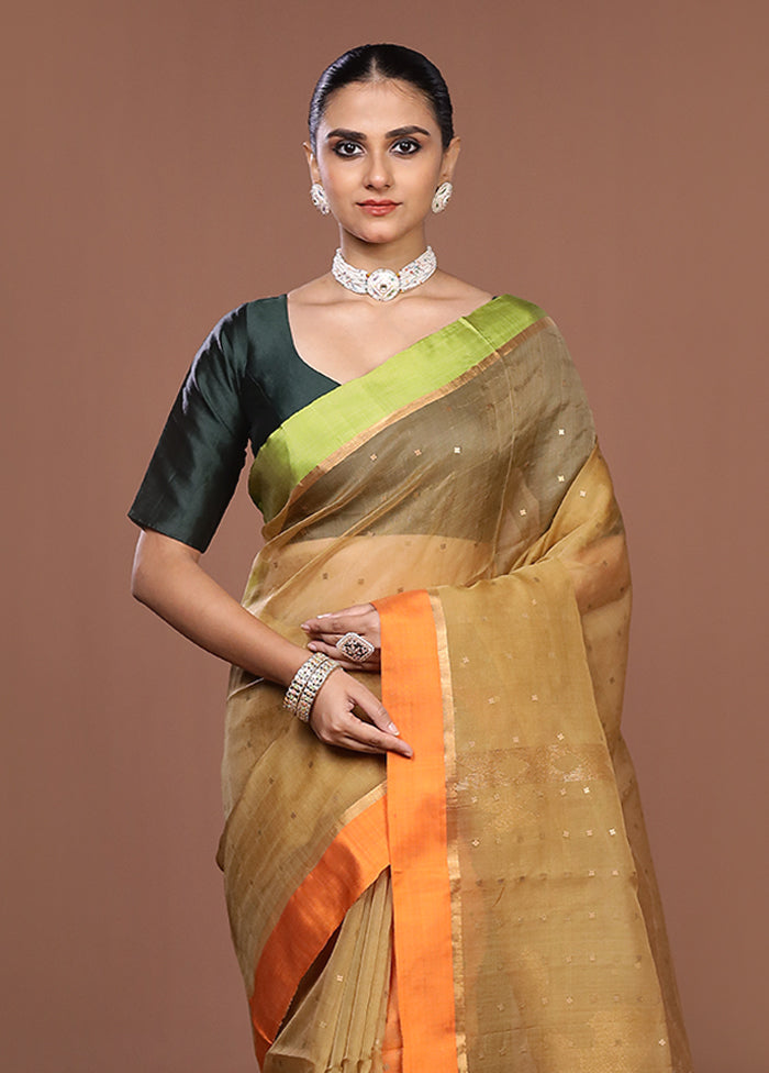 Cream Handloom Matka Pure Silk Saree With Blouse Piece