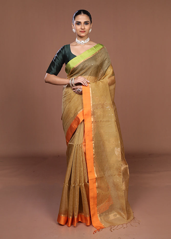 Cream Handloom Matka Pure Silk Saree With Blouse Piece