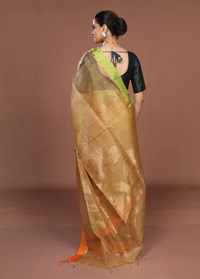Cream Handloom Matka Pure Silk Saree With Blouse Piece