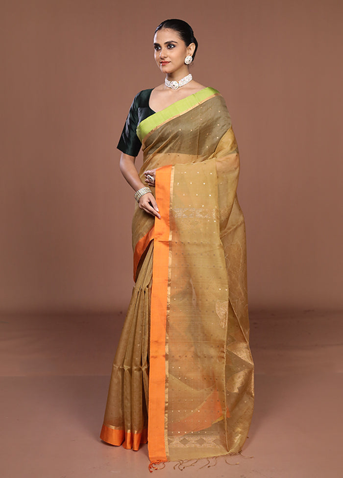 Cream Handloom Matka Pure Silk Saree With Blouse Piece