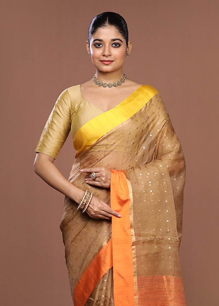 Cream Handloom Matka Pure Silk Saree With Blouse Piece