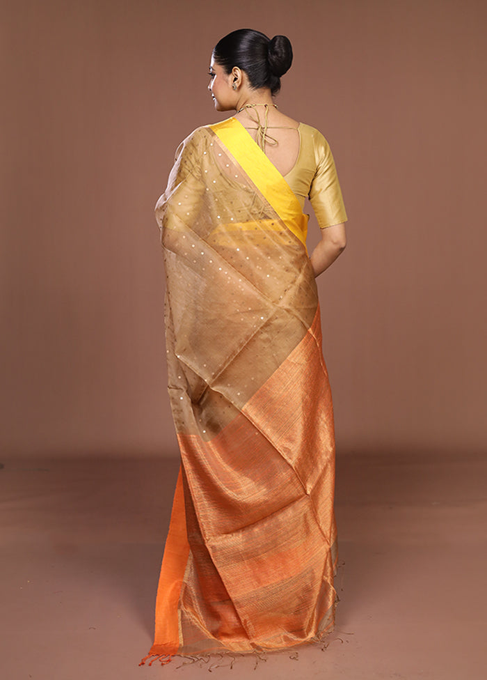Cream Handloom Matka Pure Silk Saree With Blouse Piece