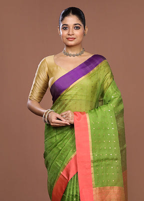 Green Handloom Matka Pure Silk Saree With Blouse Piece