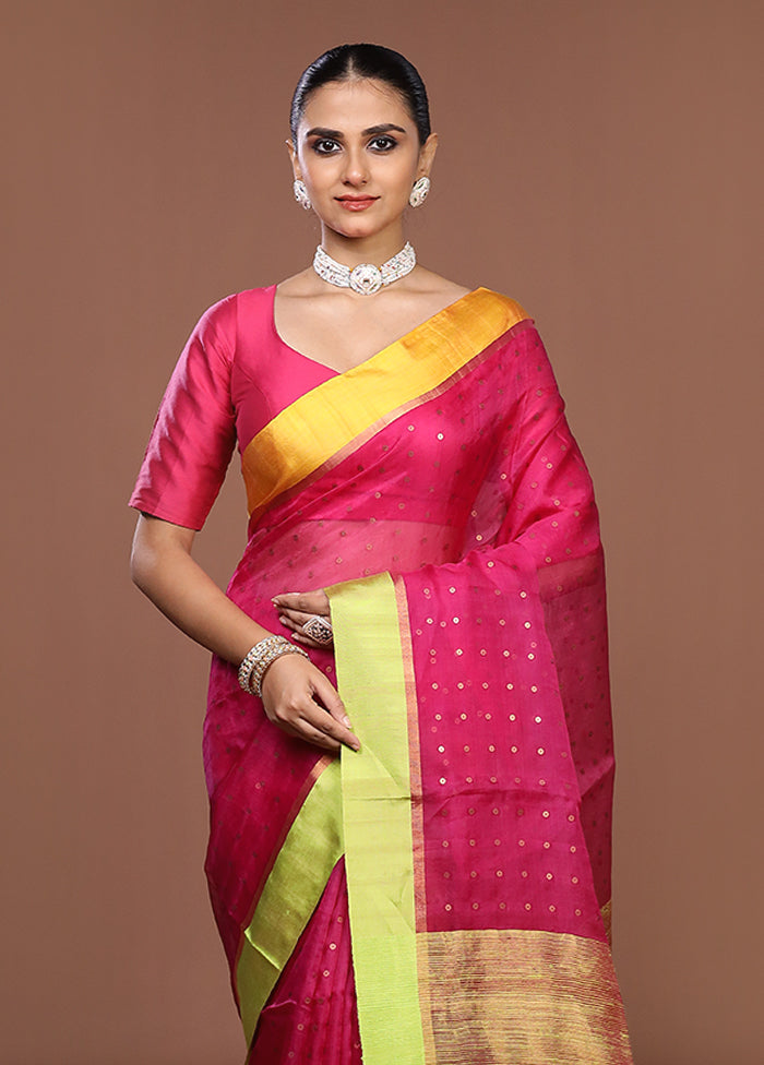Pink Handloom Matka Pure Silk Saree With Blouse Piece
