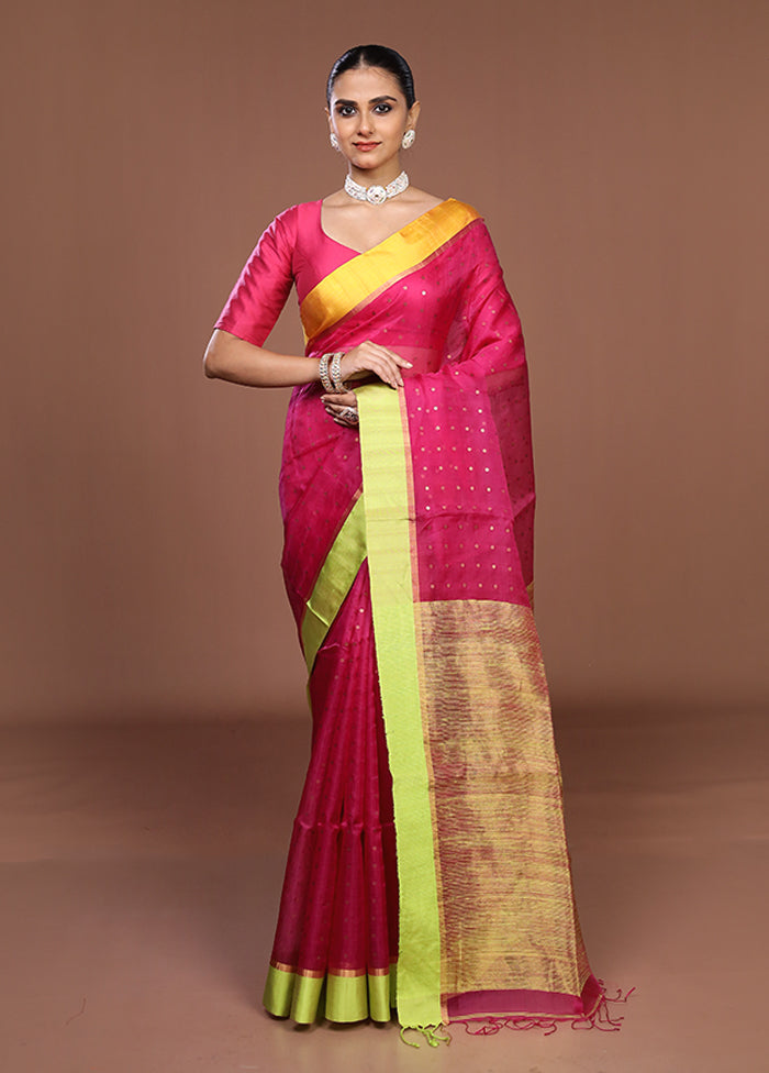 Pink Handloom Matka Pure Silk Saree With Blouse Piece