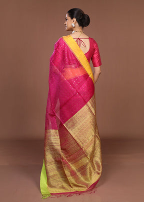 Pink Handloom Matka Pure Silk Saree With Blouse Piece