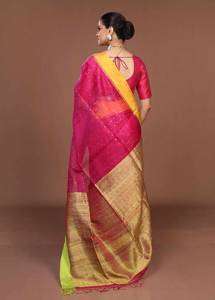 Pink Handloom Matka Pure Silk Saree With Blouse Piece