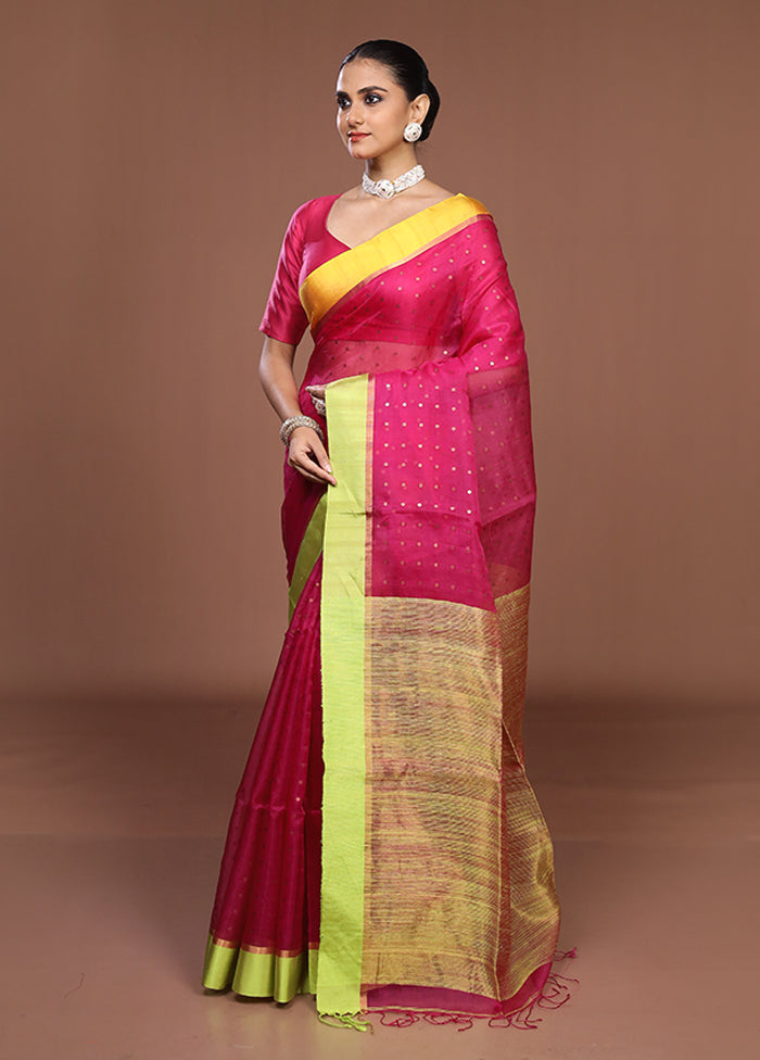 Pink Handloom Matka Pure Silk Saree With Blouse Piece