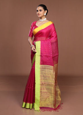 Pink Handloom Matka Pure Silk Saree With Blouse Piece