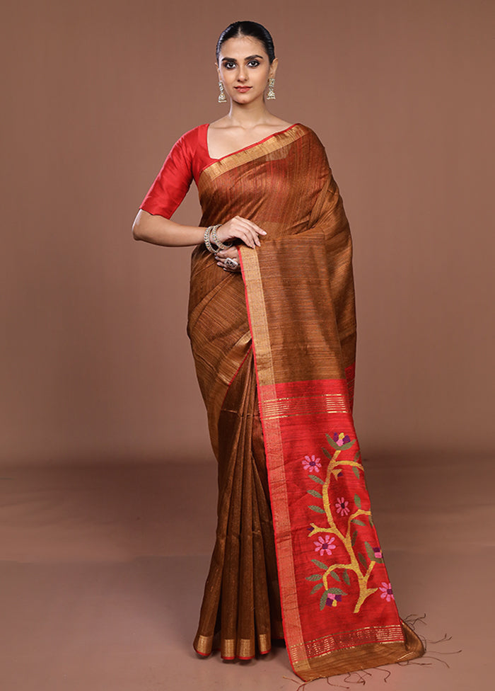 Cream Handloom Matka Pure Silk Saree With Blouse Piece