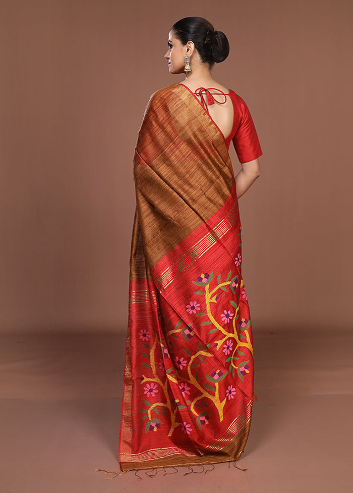 Cream Handloom Matka Pure Silk Saree With Blouse Piece