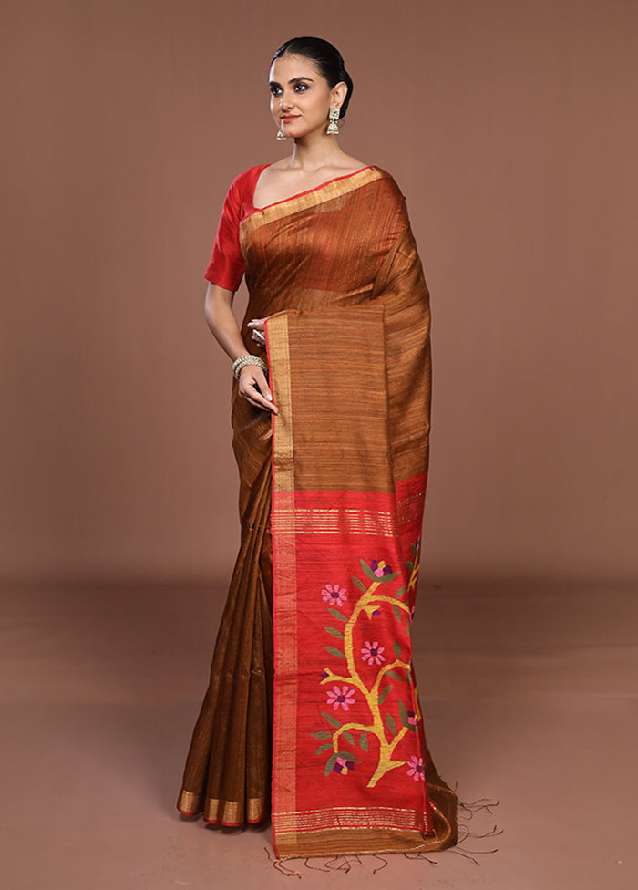 Cream Handloom Matka Pure Silk Saree With Blouse Piece
