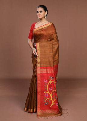 Cream Handloom Matka Pure Silk Saree With Blouse Piece