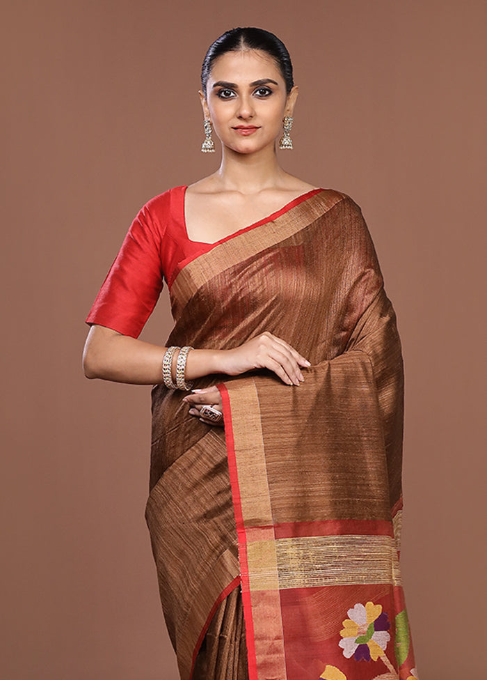 Cream Handloom Matka Pure Silk Saree With Blouse Piece