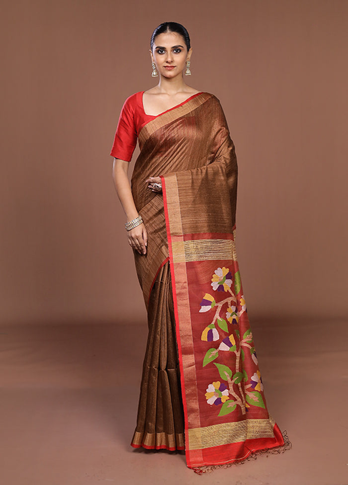 Cream Handloom Matka Pure Silk Saree With Blouse Piece