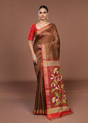 Cream Handloom Matka Pure Silk Saree With Blouse Piece