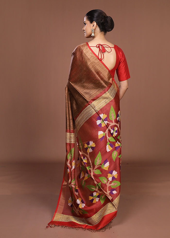 Cream Handloom Matka Pure Silk Saree With Blouse Piece