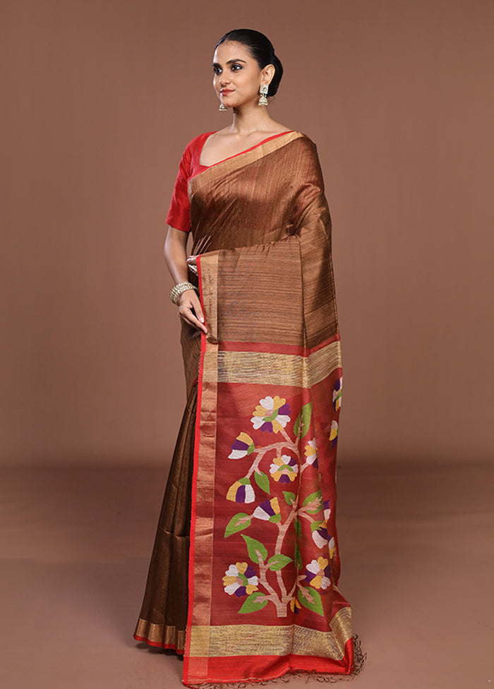 Cream Handloom Matka Pure Silk Saree With Blouse Piece