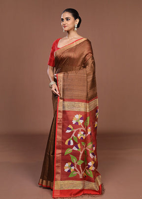 Cream Handloom Matka Pure Silk Saree With Blouse Piece