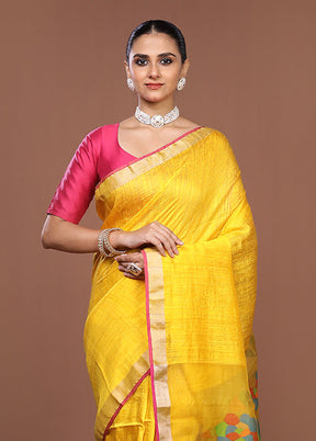 Yellow Handloom Matka Pure Silk Saree With Blouse Piece