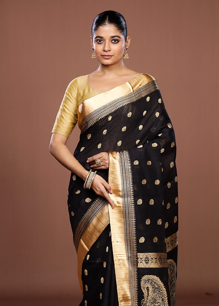 Black Handloom Matka Pure Silk Saree With Blouse Piece
