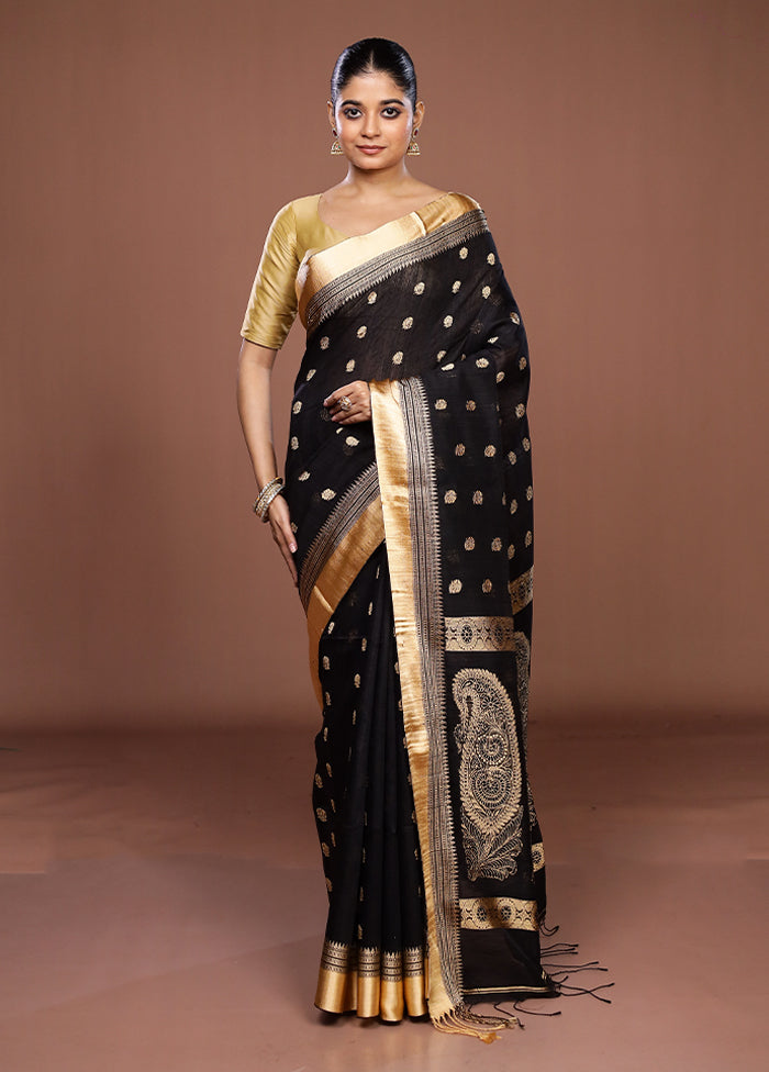 Black Handloom Matka Pure Silk Saree With Blouse Piece