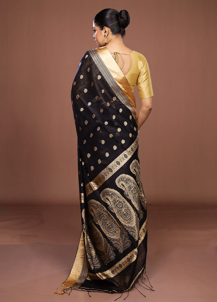 Black Handloom Matka Pure Silk Saree With Blouse Piece