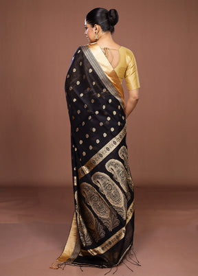 Black Handloom Matka Pure Silk Saree With Blouse Piece