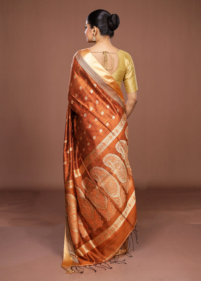 Rust Handloom Matka Pure Silk Saree With Blouse Piece