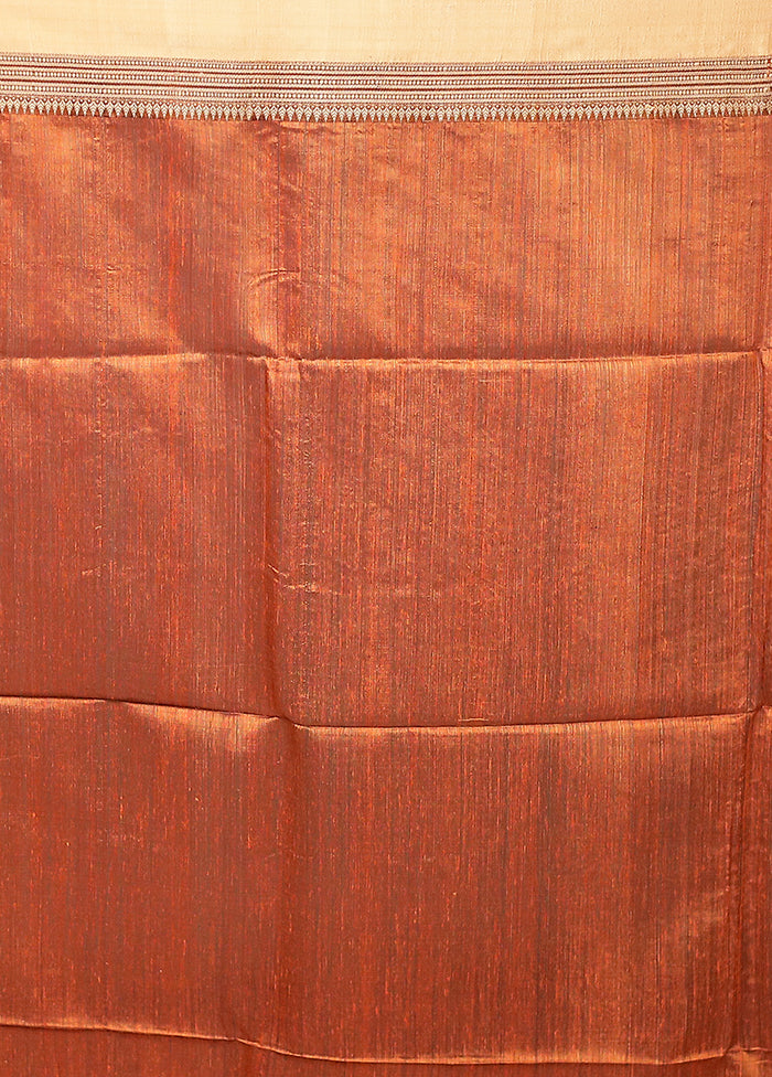 Rust Handloom Matka Pure Silk Saree With Blouse Piece