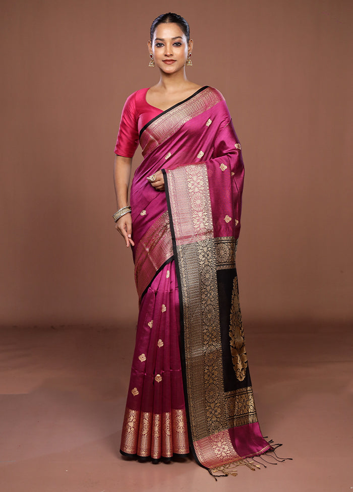 Pink Handloom Matka Pure Silk Saree With Blouse Piece