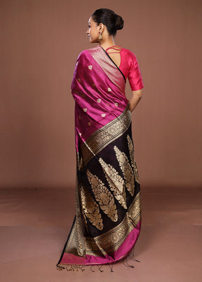 Pink Handloom Matka Pure Silk Saree With Blouse Piece