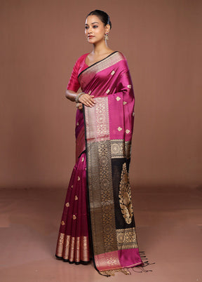 Pink Handloom Matka Pure Silk Saree With Blouse Piece