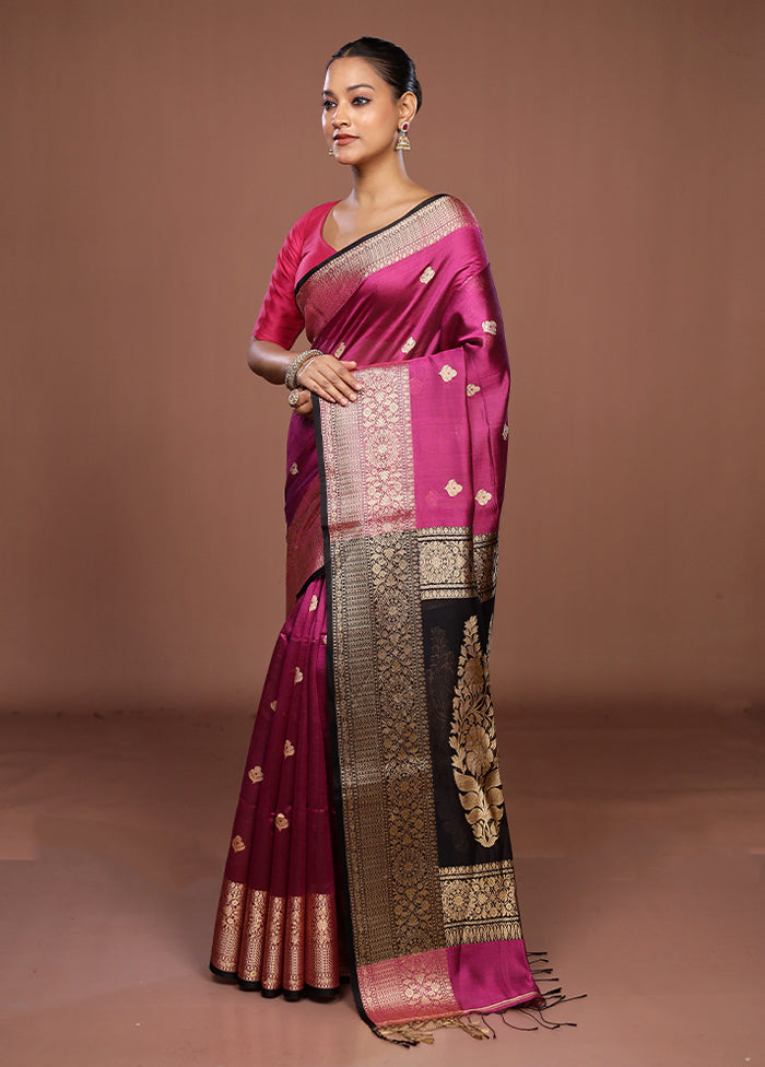 Pink Handloom Matka Pure Silk Saree With Blouse Piece