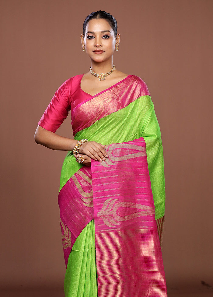 Pink Handloom Matka Pure Silk Saree With Blouse Piece