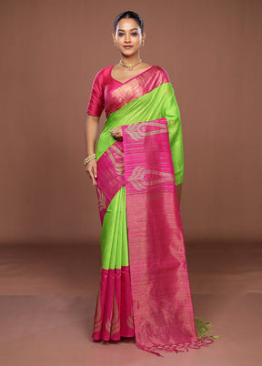 Pink Handloom Matka Pure Silk Saree With Blouse Piece