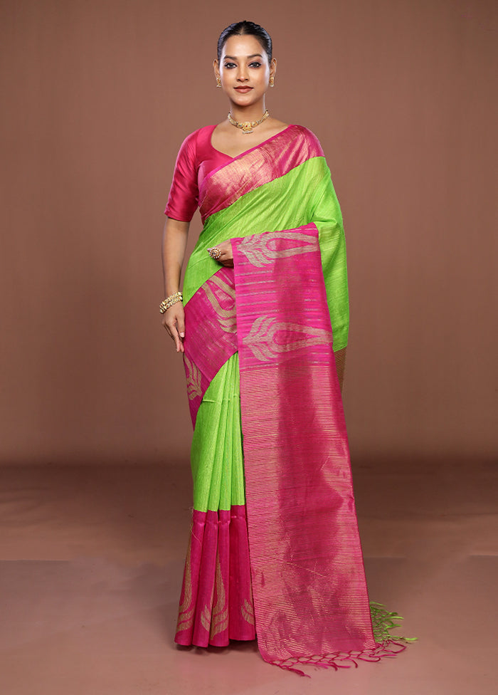 Pink Handloom Matka Pure Silk Saree With Blouse Piece