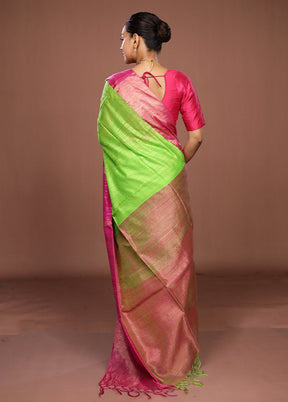 Pink Handloom Matka Pure Silk Saree With Blouse Piece